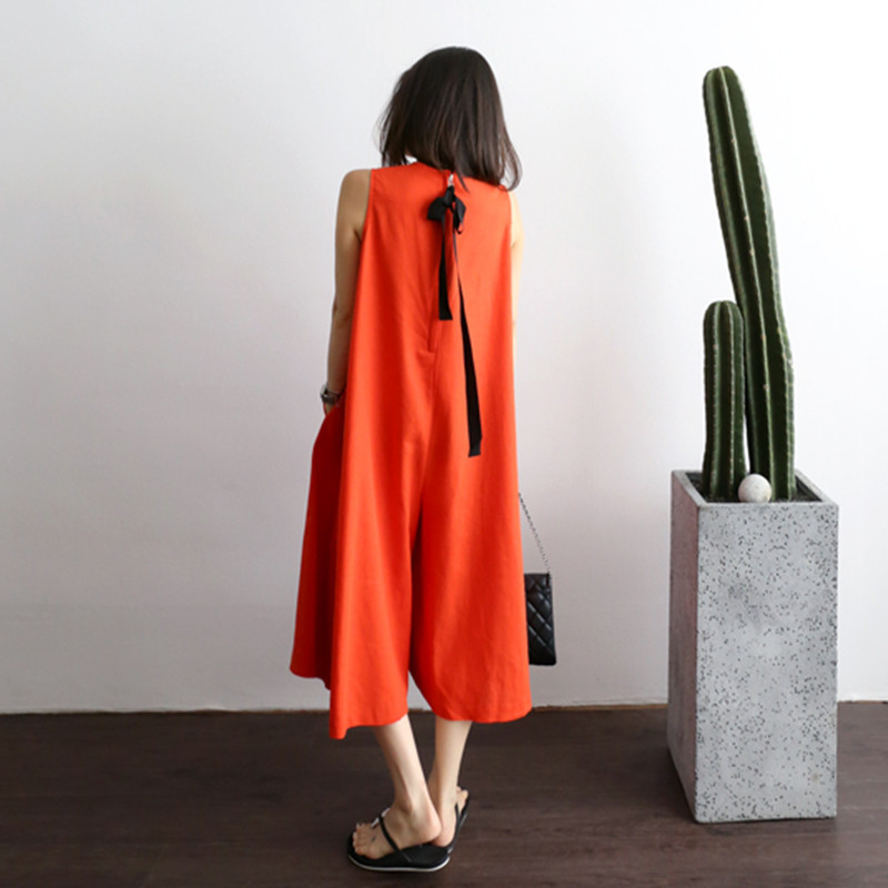 Csm Summer New Wide-Leg Jumpsuit Women's Loose Large Size Cotton and Linen Sleeveless Vest Three-Quarter Pants Skirt Trendy Csm Summer New Wide-Leg Jumpsuit Women's Loose Large Size Cotton and Linen Sleeveless Vest Three-Quarter Pants Skirt Trendy