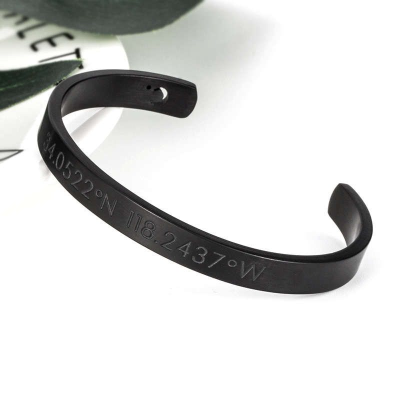 Trendy Brand European and American Longitude and Latitude Titanium Steel Bracelet Men and Women Coordinates Digital Couple Bracelet Creative Joker Jewelry Gift
