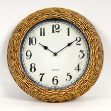 欧式复古田园挂钟装饰挂表竹编卧室工艺艺术创意客厅静音钟表时钟