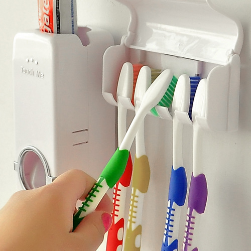 韩国全自动挤牙膏器套装 touch me牙膏挤压器五位牙刷架英文包装