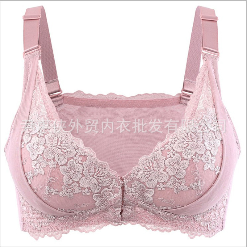 前开扣文胸 前扣背心式刺绣文胸 调整型美背文胸 侧收聚拢文胸|ru