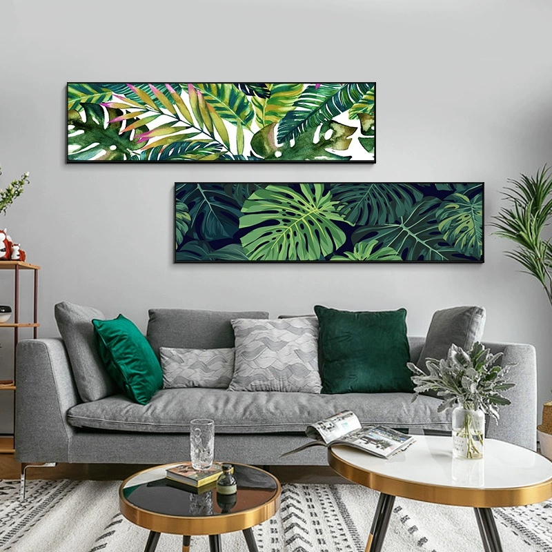 Нордическое декоративное настенное painting для гостиной Ресторан горизонтальная версия современной минималистичной спальни настенная картина зелёные листья растения длинная полоса