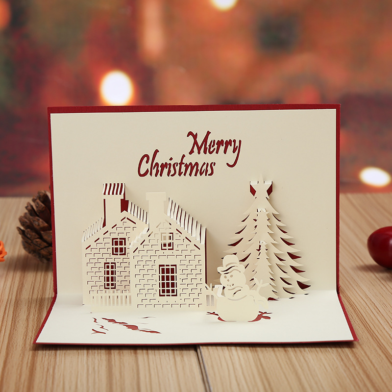 Christmas Christmas Castle 3D creative hollow Christmas greeting card New Year blessing card Christmas Castle