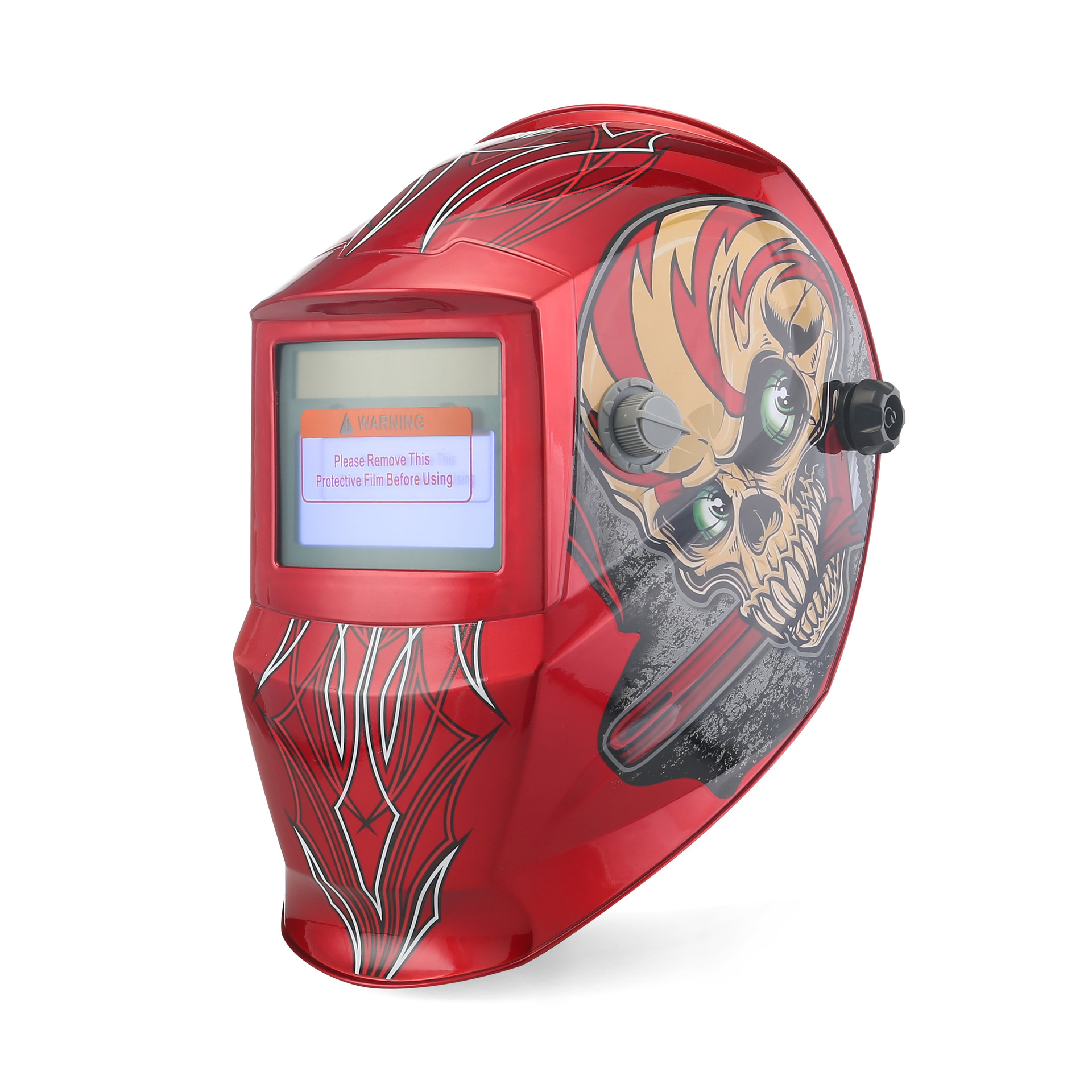 红色骷髅电焊帽太阳能自动变光焊工专用防护面罩头戴式头盔可调节