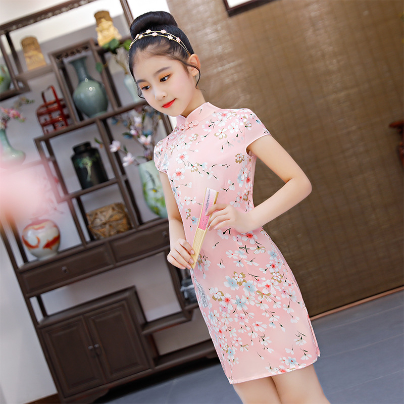 Ropa de padre-hijo ropa de mujer cheongsam para niños estilo chino cheongsam antiguo cintura ajustada pequeño vestido floral slim fit