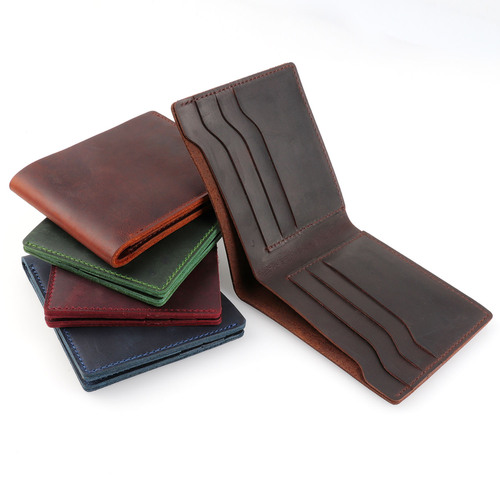 Crazy Horse Leather Men's Wallet Genuine Leather Wallet Multiple Card Slots Retro Card Holder Simple First Layer Cowhide Long Clutch