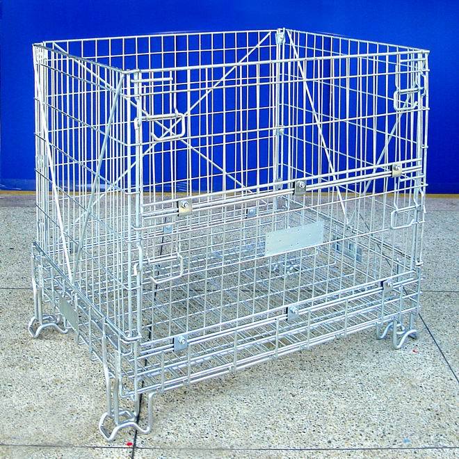 折叠仓储笼欧标蝴蝶笼线杯笼带中空板铁丝网格笼点焊高强度铁丝脚