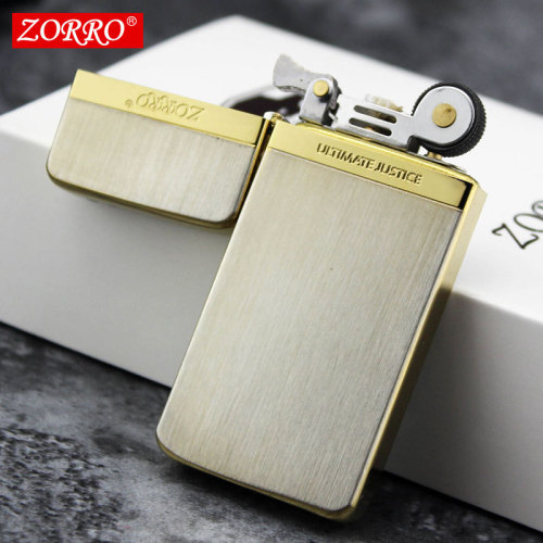 zorro brass kerosene windproof lighter personalized creative ultra-thin lighter classic kerosene machine deep carving
