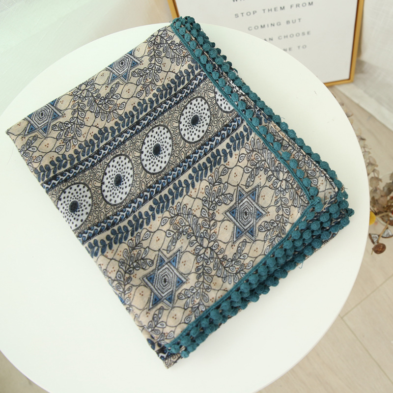 Comercio exterior verano viajes protector solar chal fresco todo fósforo estilo étnico encaje algodón y lino bufanda de seda de doble uso