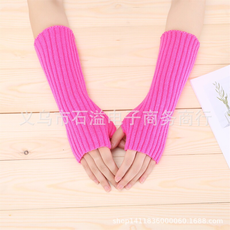 New Cross-Border Autumn and Winter Woolen Gloves for Men and Women, Mid-Length Fake Sleeves, Knitted Warm Half-Finger Fingerless Arm Covers