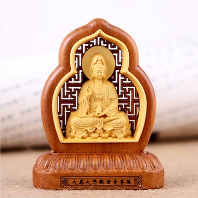 Car decoration creative boxwood hollow Guanyin decoration high-end jujube Maile safety symbol car craft jewelry (Car ornaments) - guanyin