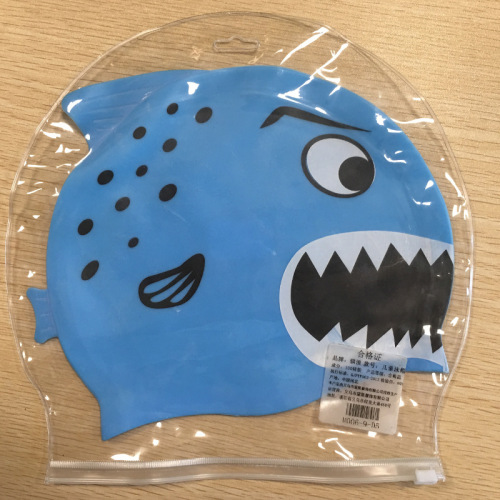 Children's silicone swimming cap waterproof ear protection cute cartoon fish shape swimming cap with printable logo wholesale