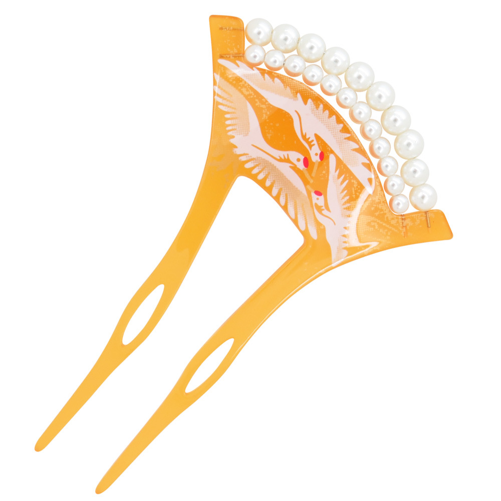 時代のかんざしのu型は真珠の丹頂鶴を挟んでかんざしのアクリルの古風な新婦の頭飾りの直接販売を代行します。