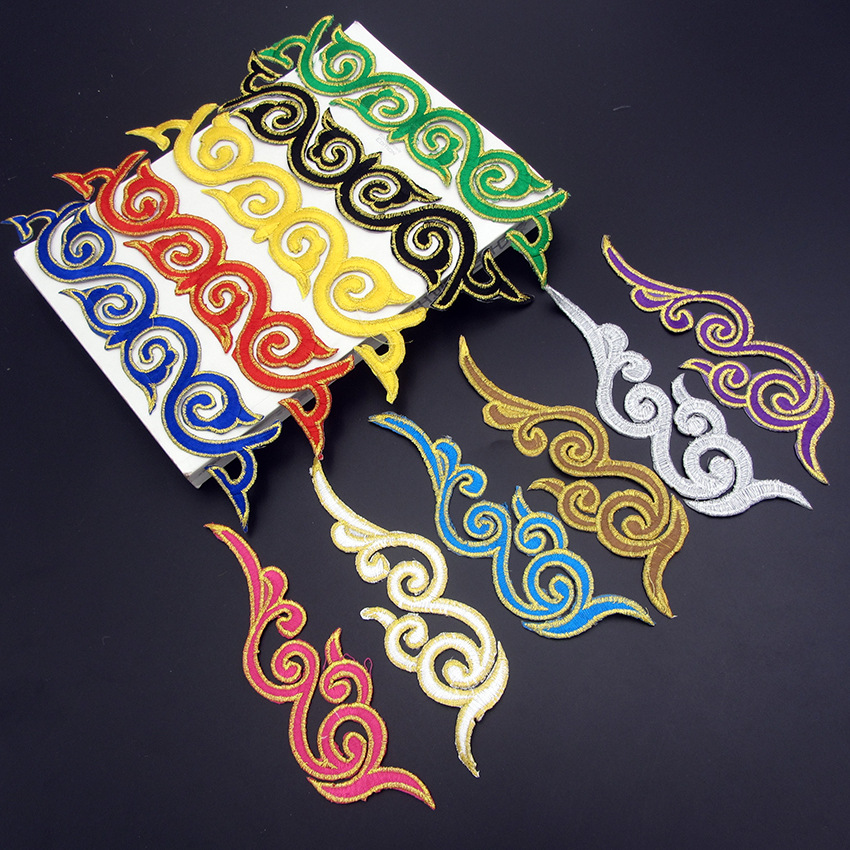 【小额批发】祥云刺绣花布贴背胶布贴云卷绣花贴云朵装饰国风贴布