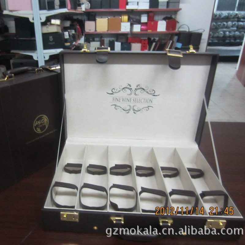 厂家供应ASC六支红酒礼品盒 单支皮盒 葡萄酒手提创意包装盒