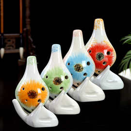 小长嘴新款竹叶6孔陶笛中音C瓷笛乐器批发旅游景点饰品摆件贝笛