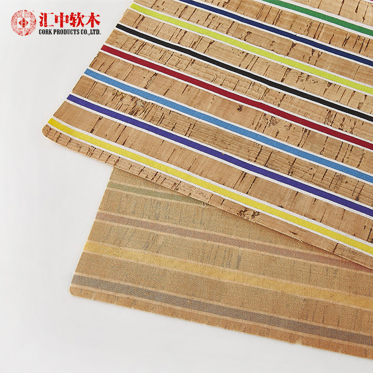 直销供应彩条EVA杂混条纹软木布 进口环保竹节纹文具专用面料