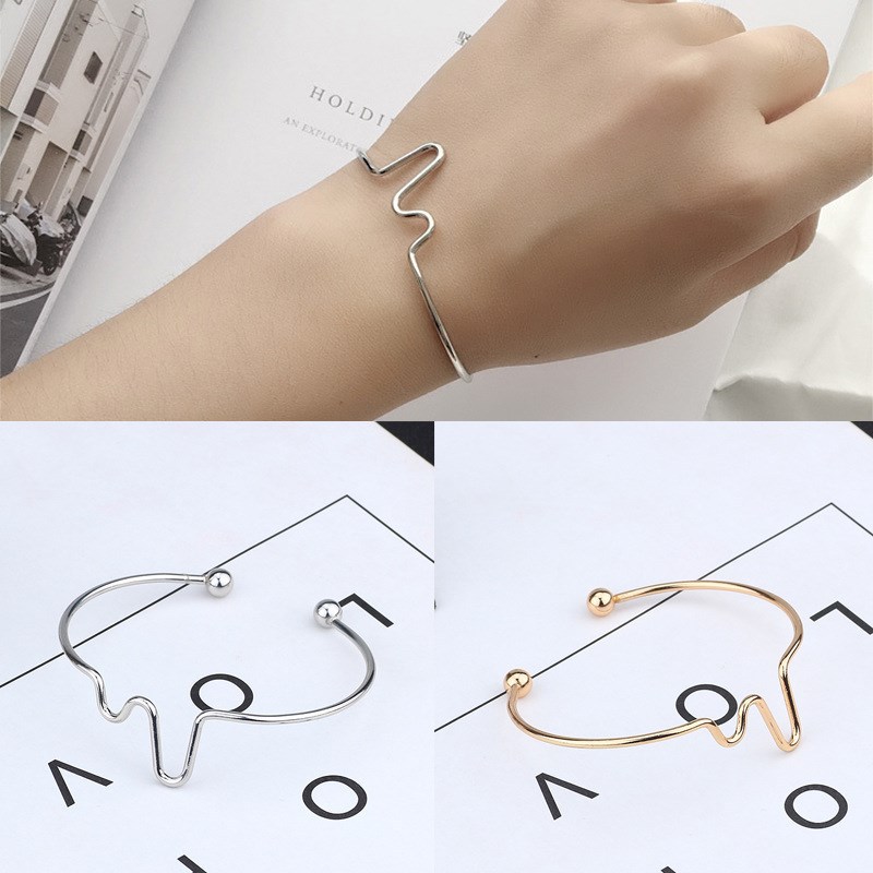Nueva versión coreana de la pulsera fresca pequeña de la moda femenina, electrocardiograma creativo, pulsera de apertura curva, pulsera simple, pulsera