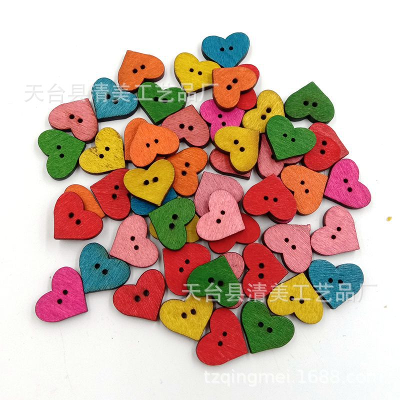 Botón de corazón de melocotón colorido DIY estilo retro Botón de corazón de melocotón de madera 50 unids/bolsa