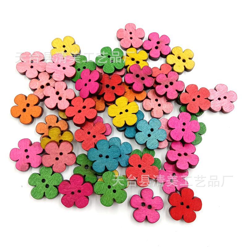 DIY estilo retro botones de ciruela de madera de 18mm colorido retro cinco pequeños botones de ciruela