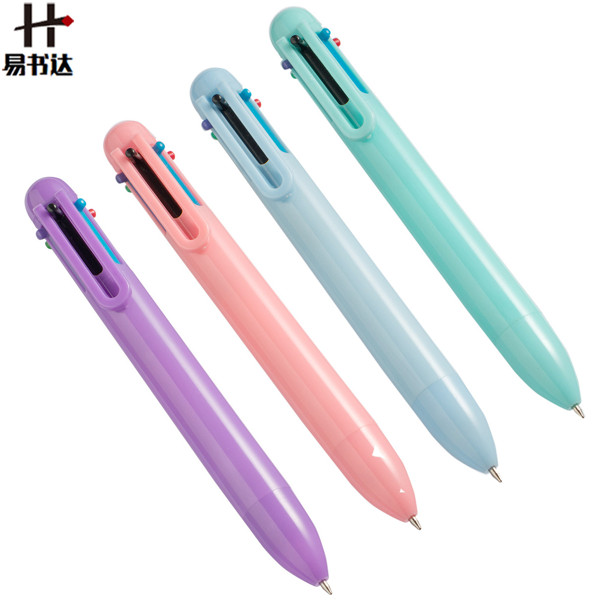 Color Shell prensa multicolor bolígrafo personalizado pluma de seis colores de dibujos animados color a juego se puede utilizar como LOGO fábrica al por mayor