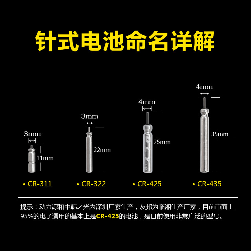 Fuente de alimentación Denny fuyoubang China y Corea del Sur luz CR 425 322 flotador luminoso electrónico flotador de peces batería flotador batería
