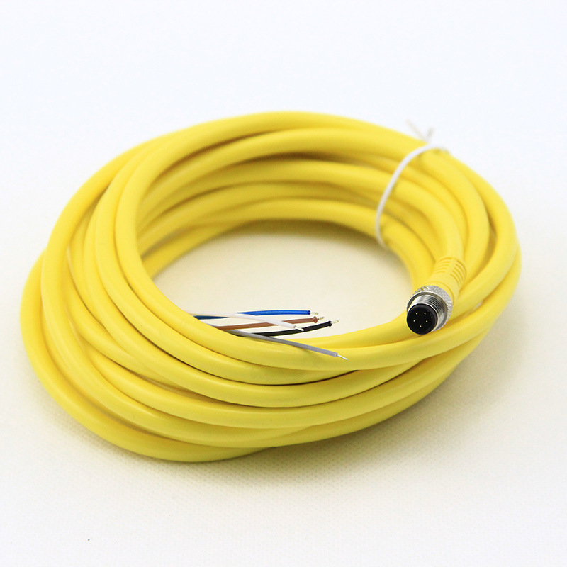 工厂直销黄色M8防水插头线2P3P4P5P转OPEN防水插座电源线工控
