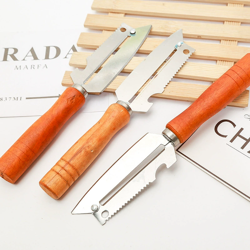 Wooden handle four-purpose planer stainless steel fruit planer scraper multifunctional peeler kitchen fruit planer fish scale planer