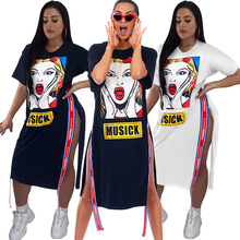 GL6031 跨境欧美女装亚马逊Ebay 字母 卡通 头像织带拼贴连衣裙