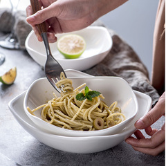 白色方形陶瓷盤子家用意面深盤  日式陶瓷餐具西餐廳酒店可制批發