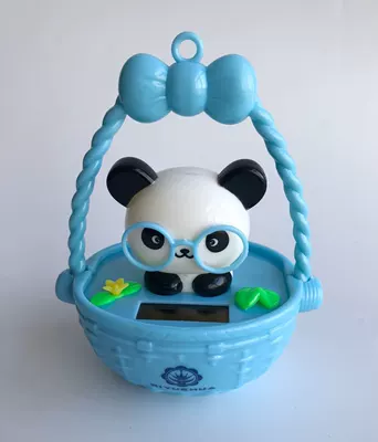 Creative solar shaking head panda car cartoon flower basket doll car decorations carton style cross-border ornaments (Car ornaments) - 859510-blue