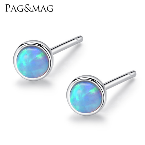 PAG&MAG Mini Sterling Silver Opal Earrings Simple Small Fresh Round Opal Women's Ear Piercing Ear Jewelry Factory