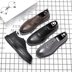 Men's pointed-toe casual leather shoes, trendy men's fashionable simple lace-up thick-soled business men's shoes, one piece dropshipping 12999-C