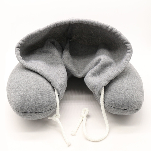 23 New Manufacturer Hooded U-shaped Nap Cervical Pillow Micro Particle Travel Pillow Travel Neck Pillow Wholesale Delivery