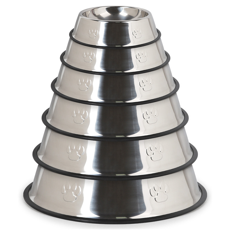 Stainless steel pet dog bowl in stock pet dog bowl footprints cross-border rubber bottom Pet Bowl pet supplies wholesale