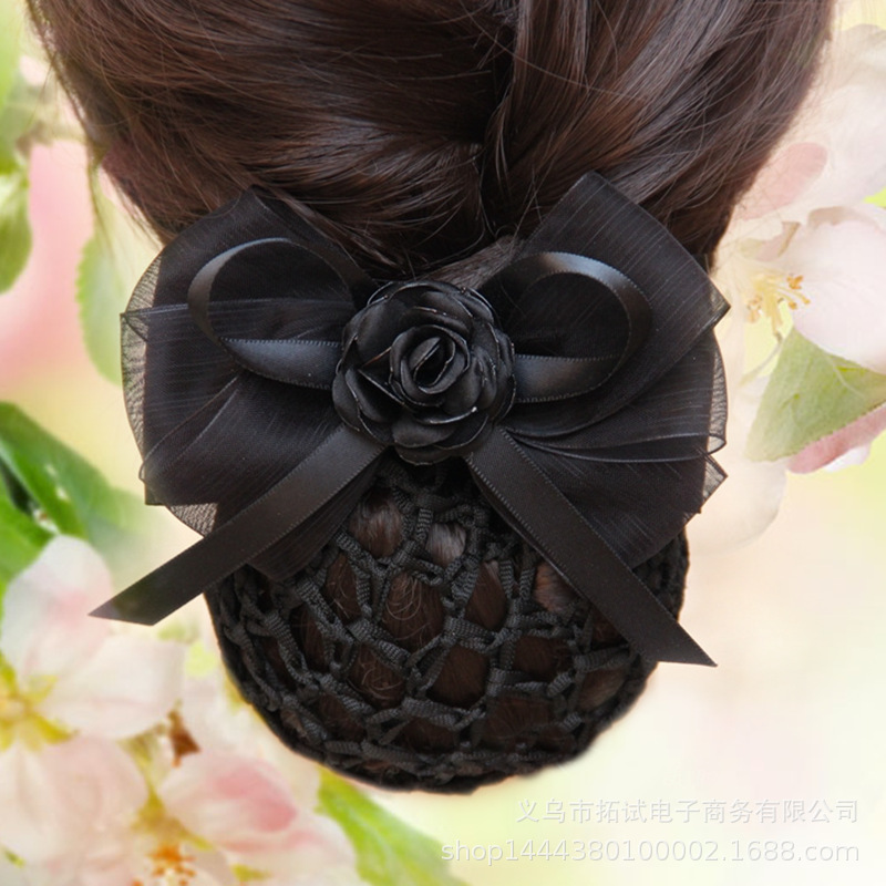 Tocado flor profesional mujer enfermera azafata Hotel banco personal cinturón de trabajo de malla fina bolsillo neto updo clip de pelo