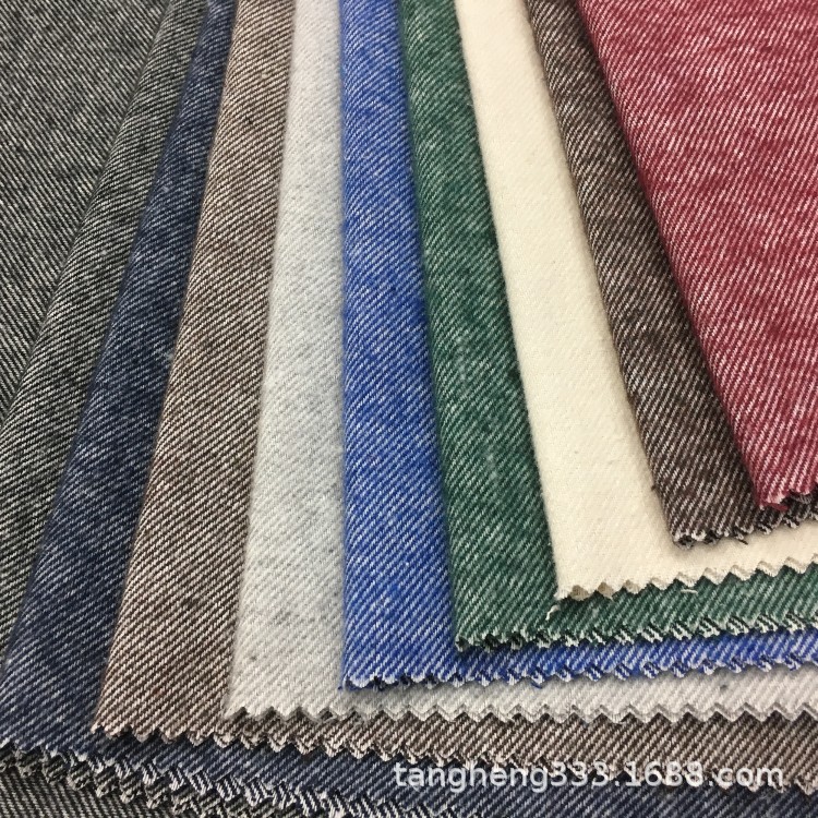 厂家直销斜纹麻棉面料 亚麻抓毛棉服装面料 秋冬纯色亚麻布料