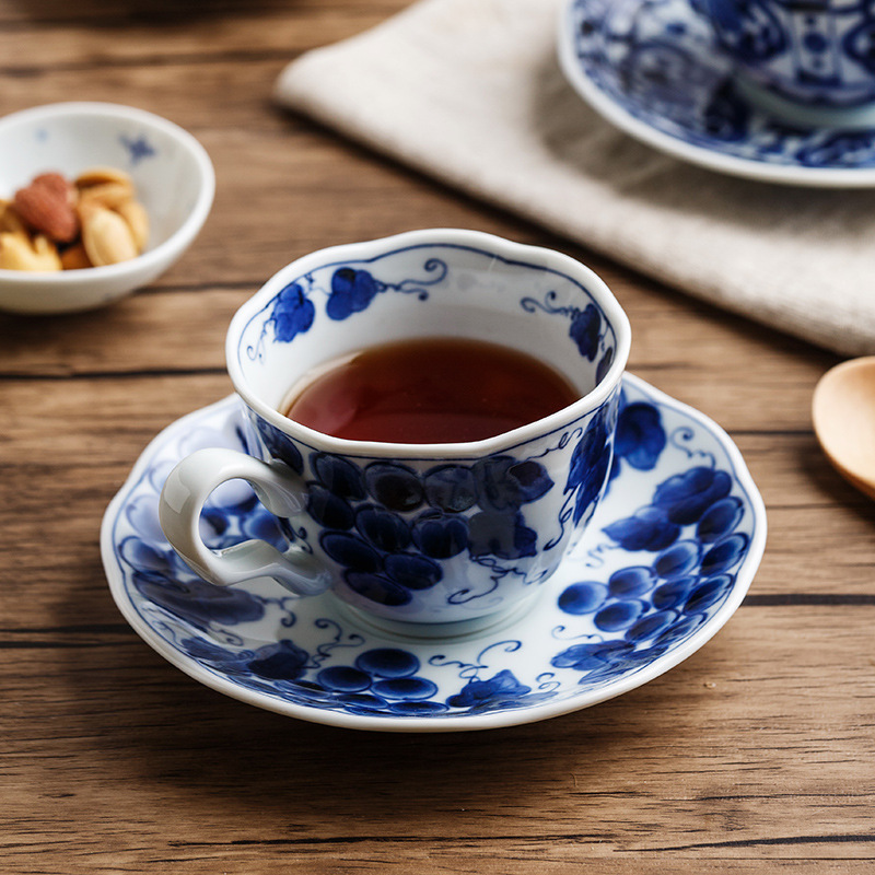 Японский импортный керамический кофейный сине-белый красный (черный) чай, чайная чашка