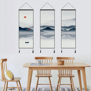 Water and sky color fabric hanging painting atmosphere decorative painting bedroom kitchen tassel hanging curtain coarse linen block hanging painting wholesale