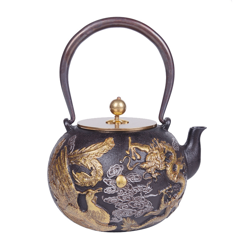 Dianggong Tang Dragon y Phoenix Opera Perla olla de hierro imitación japonesa del Sur antigua olla de hierro tetera sin recubrimiento juego de té de Kung Fu