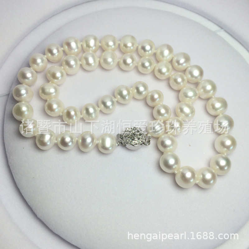 诸暨珍珠批发 9-10mm近圆形淡水珍珠成品项链批发 厂家直销|ru