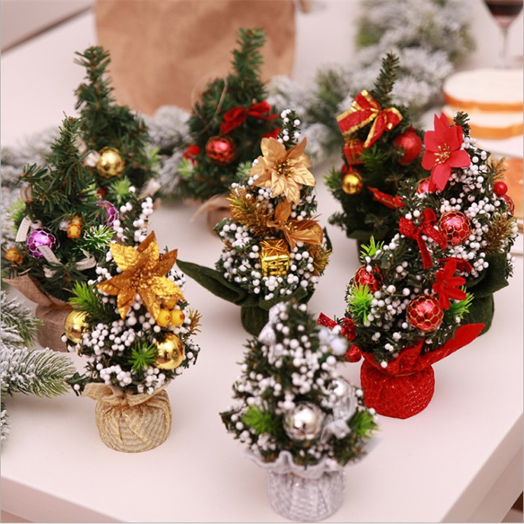 Mini Christmas decorative tree Christmas tree Christmas decorations Exquisitely decorated small tree with ornaments on the table