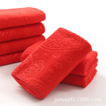 红色毛巾纤维无喜字家用结婚庆回礼脱孝满月贺寿生日红帕子