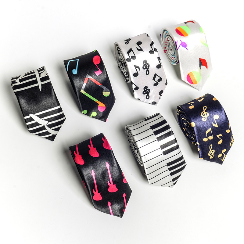 Cravatta sottile con motivo pianoforte alla moda uomo donna_voghion.com