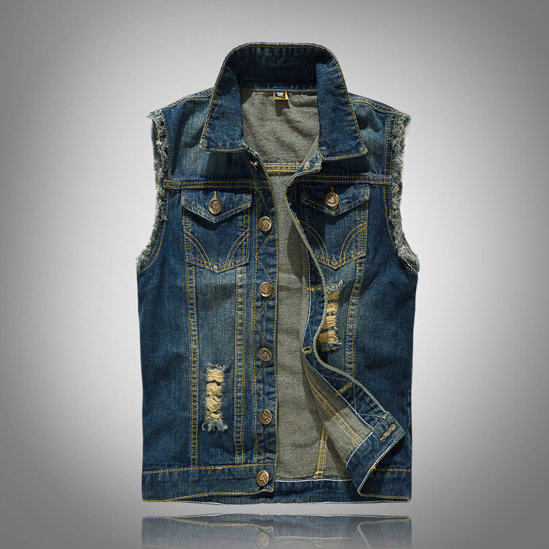 Men's Korean-style slim-fit trendy men's denim vest large size foreign trade motorcycle vest vest Men's Korean-style slim-fit trendy men's denim vest large size foreign trade motorcycle vest vest