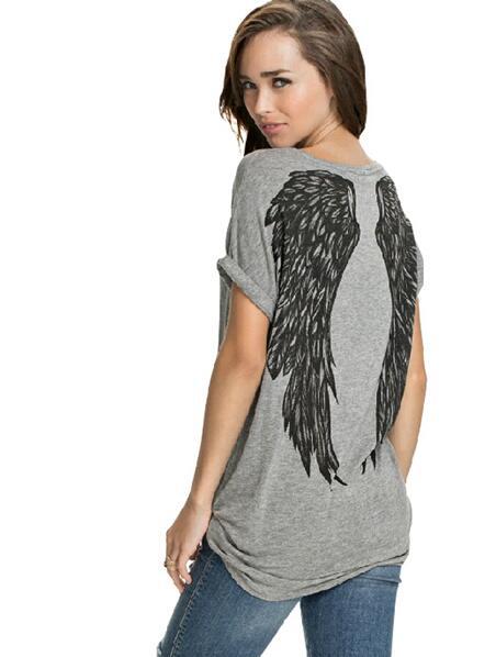 0074 AliExpress eBay espalda única alas de Ángel impreso gota hombro rollo manga suelta camiseta