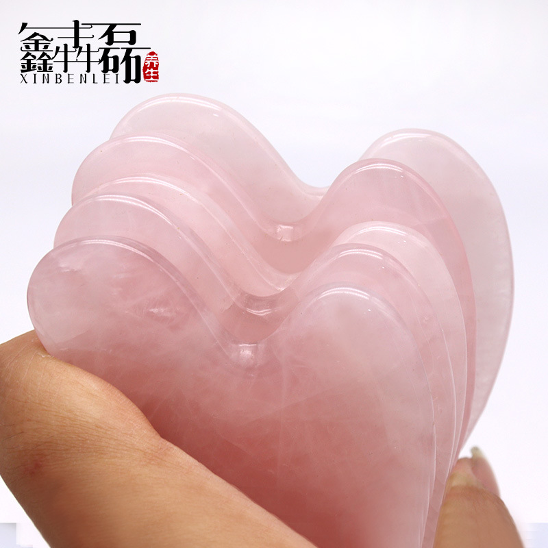 Raspador de Salud de cristal Rosa natural fábrica directa en forma de V facial cuerpo belleza cuidado de la salud cristal en forma de corazón raspador