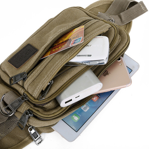 New casual canvas waist bag, outdoor mountaineering shoulder crossbody bag, multi-layer large capacity chest bag manufacturer wholesale