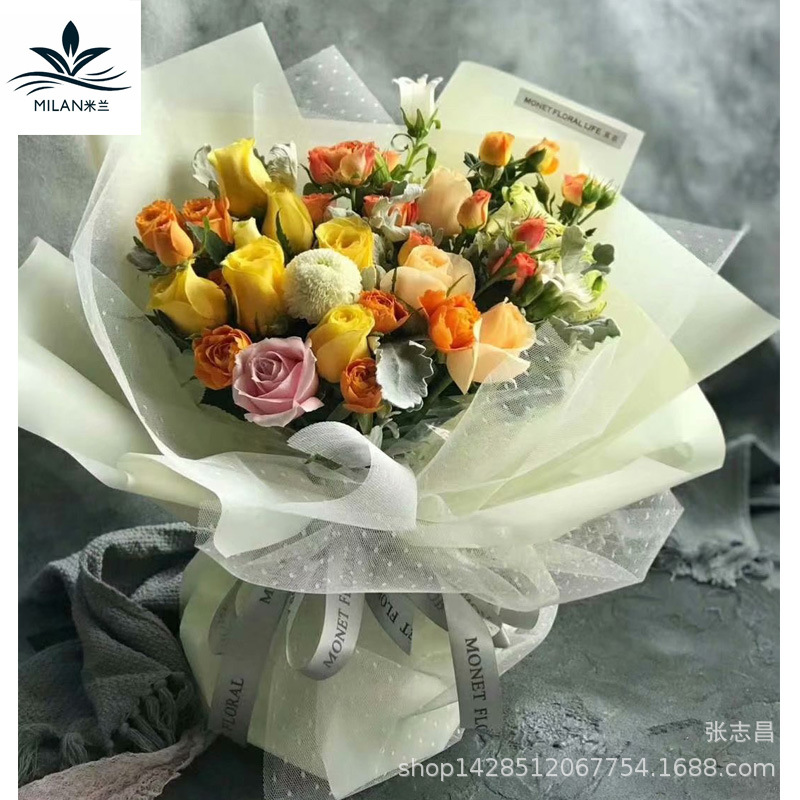 Milán Corea del Sur puntos hilo ramo de gasa de embalaje de flores de papel flor de malla de hadas de encaje de gasa