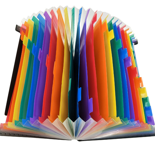 One-piece self-standing standing rainbow accordion bag folder with 24 layers 3-panel accordion bag A4 multi-layer classification